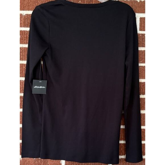 Eddie Bauer Black V-Neck Soft Cotton Blend Long Sleeve Knit Top Sz Medium NWT - Picture 2 of 4